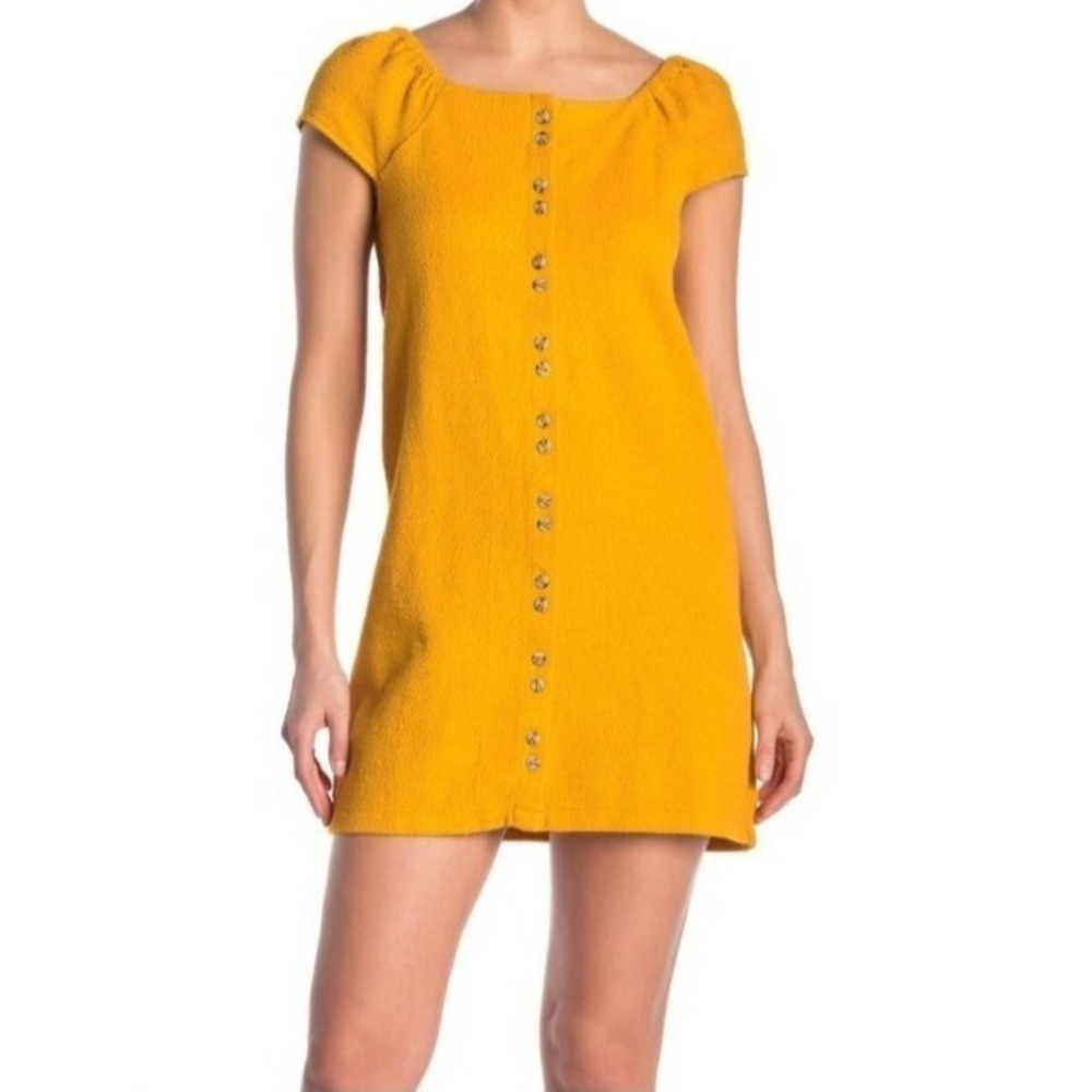 Madewell Texture & Thread Mustard 100% Cotton Button Mini Dress Sz XXS Darling!‎
